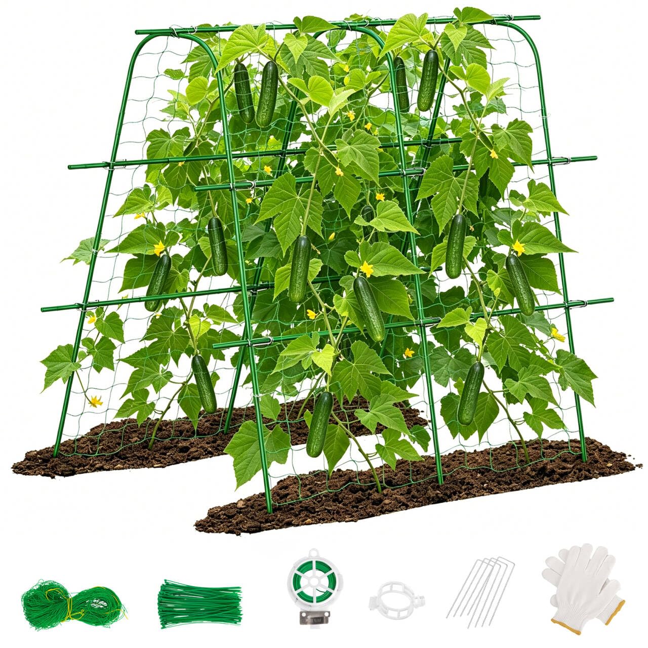 Unves Cucumber Trellis for Raised Bed, 63" x 63" Garden Trellis for Climbing Plants Outdoor, U-Shape Arch Cucumber Trellis Plant Grow Support Frame for Vine, Peas, Bean