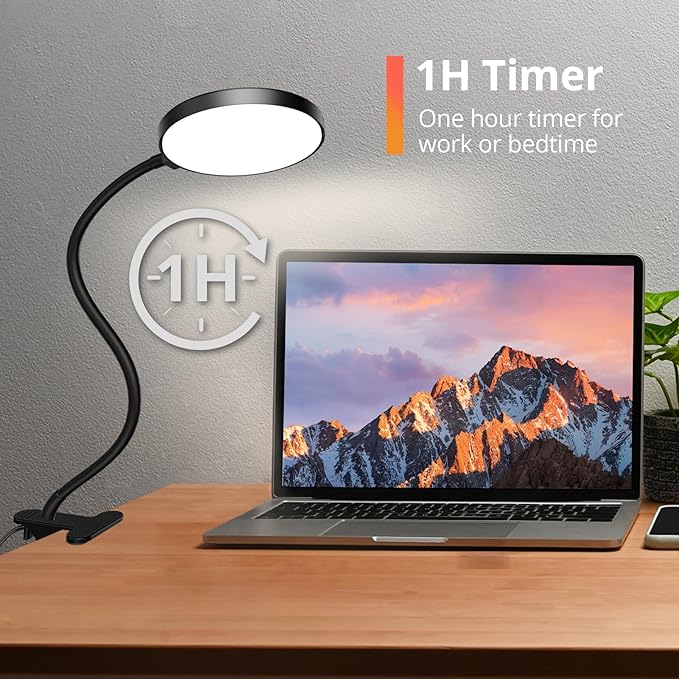 Reading Light with Remote, LED Desk Lamp Clip on [1H Timer & Nightlight] RA>95 Dimmable Flexible Gooseneck, Reading Lamp with Clamp for Table - 3.5'' (Adapter Included)