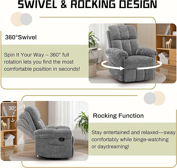 Korser Recliner Chair, Swivel Rocker Recliner Chair