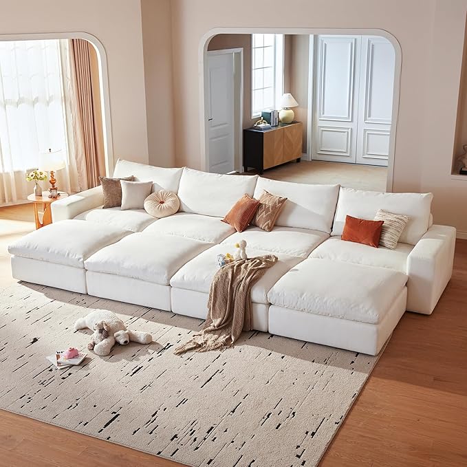 Cloud Couch Sectional 146.5'' Oversized Modular Deep Seat Sofa Bed Comfy White