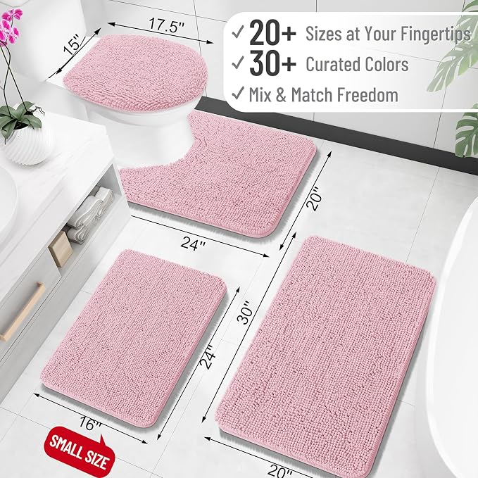 OLANLY Bathroom Rugs 35x24, Extra Soft Absorbent Chenille Bath Rugs, Rubber Backing Quick Dry, Machine Washable Bath Mats for Bathroom Floor, Tub and Shower, Home Decor Accessories, Dusty Rose