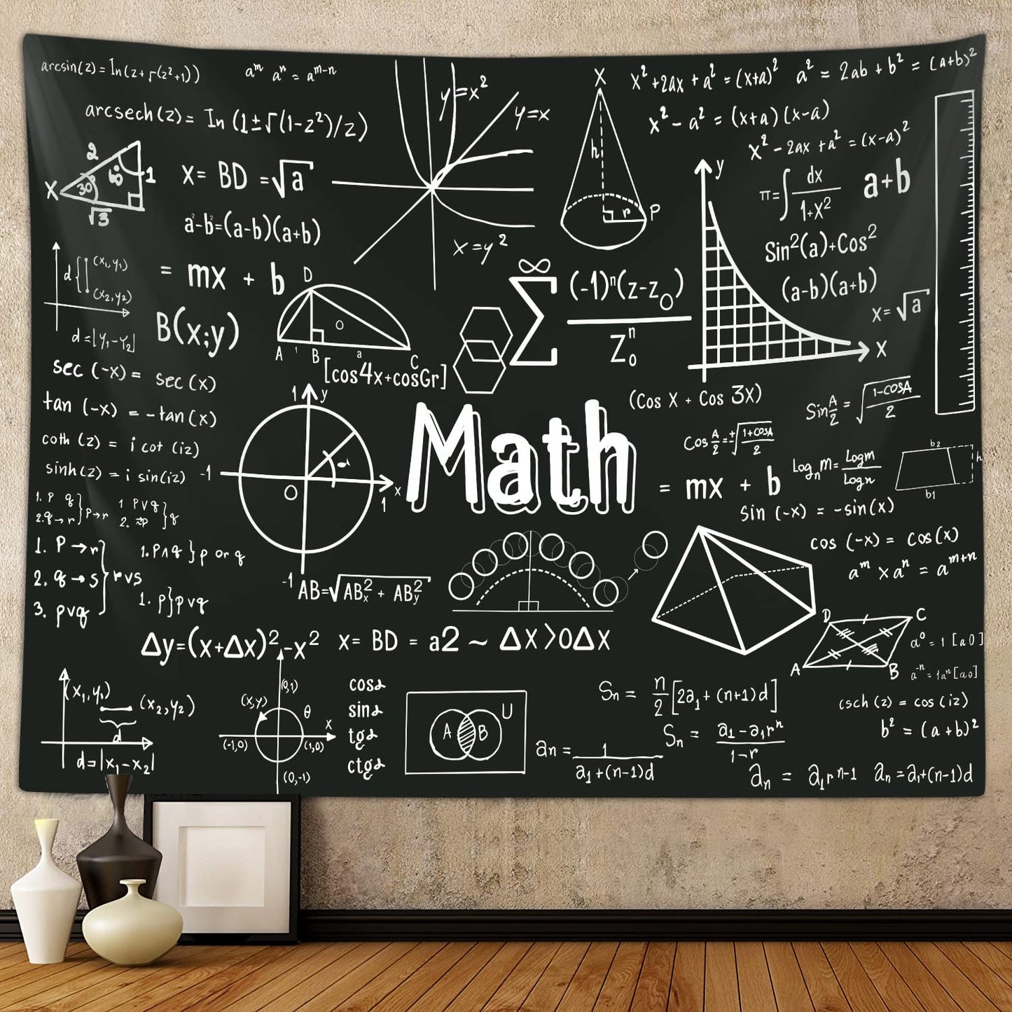 Math Classroom Tapestry, Equations Art Window Tapestries Wall Hanging for Bedroom College Dorm Mathematics Room High School Teacher Office Decor 60X40" Education Poster