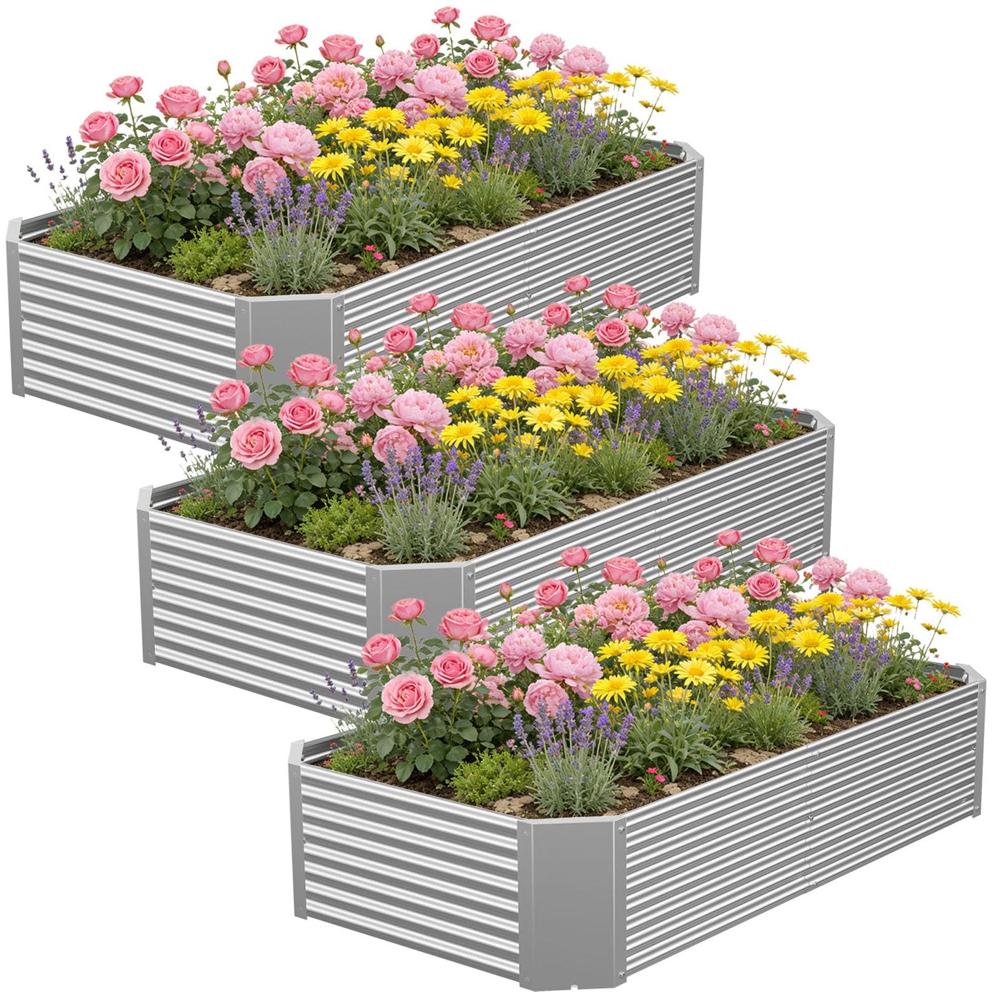 Annzoe 3 Pcs 4 x 2 FT Galvanized Steel Raised Garden Bed for Outdoor Gardening, Durable Metal Planter Box for Vegetables, Herbs, and Flowers, Easy Assembly & Rust Resistant