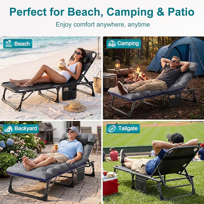 ABORON 2PK Heavy Duty Tanning Chair, 5-Gear Outdoor Folding Chaise Lounge Chair