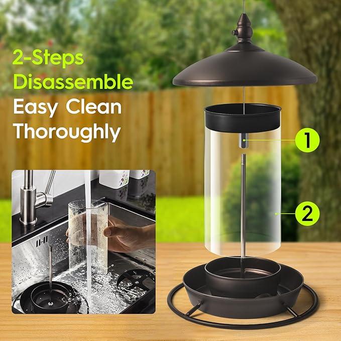 Metal Roof Bird Feeder for Outdoors - 360° Feeding Perch. Green