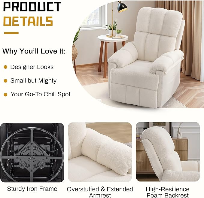 Korser Recliner Chair, Swivel Rocker Recliner Chair