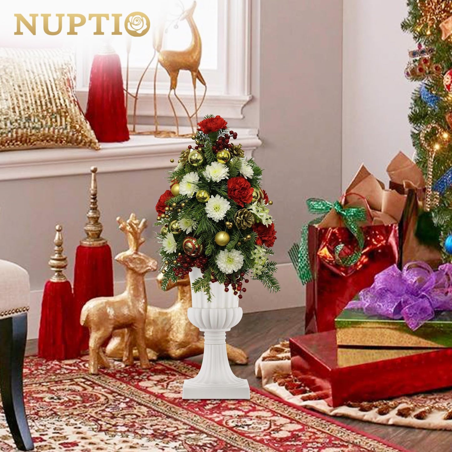 NUPTIO Plastic Urn Planters White - 6 Pcs 19.7 Inch Tall Large Urns Planter Outdoor for Plants - Garden Classic Flower Vase Plant Pots - Porch Front Pedestal Pot Resin Grecian Vases