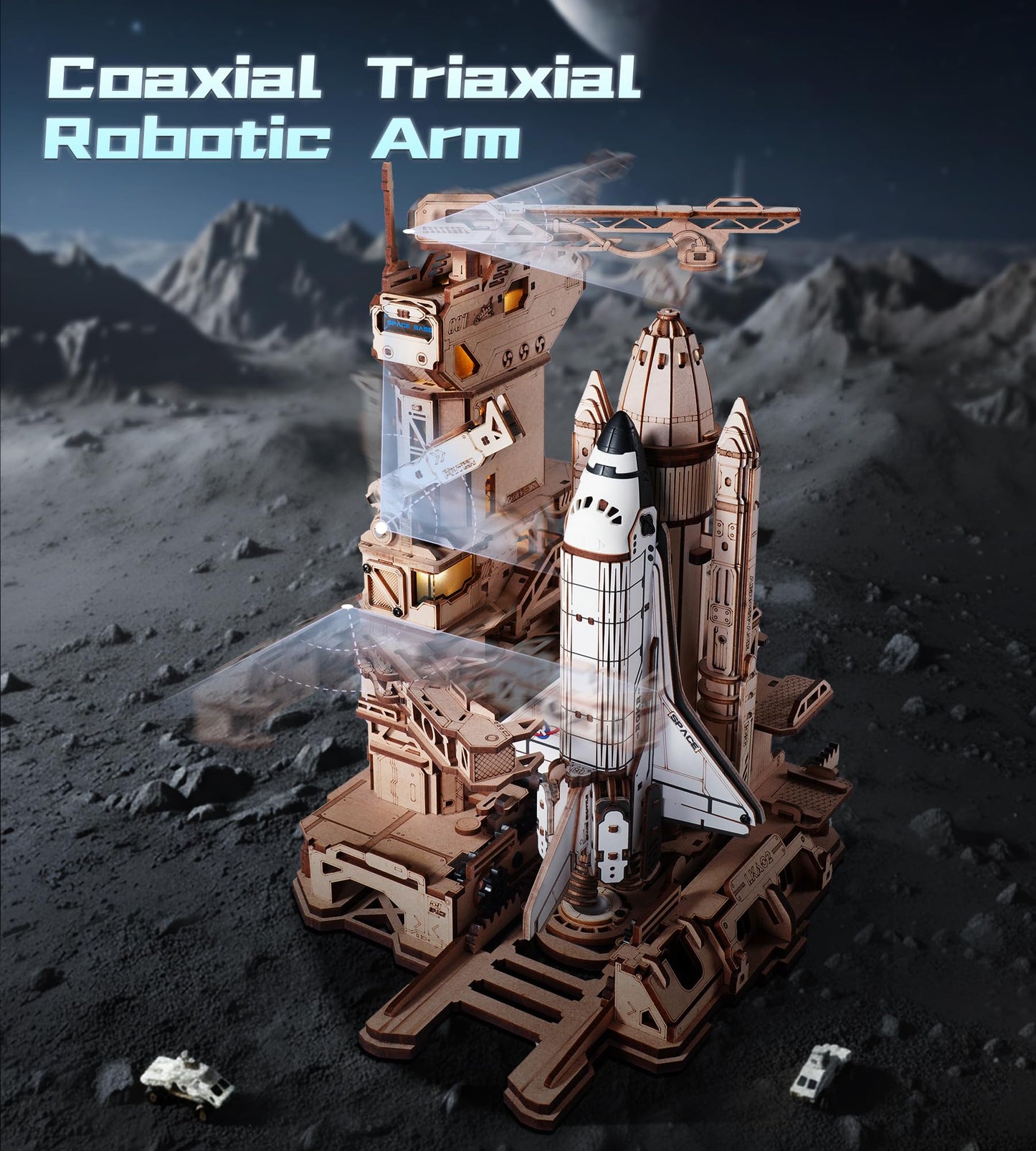 ROKR 3D Puzzles Space Shuttle-Dynamic Launch Base with Motorized Lift, LED Light Effects, 1:420 Scale Collectible Building Kit