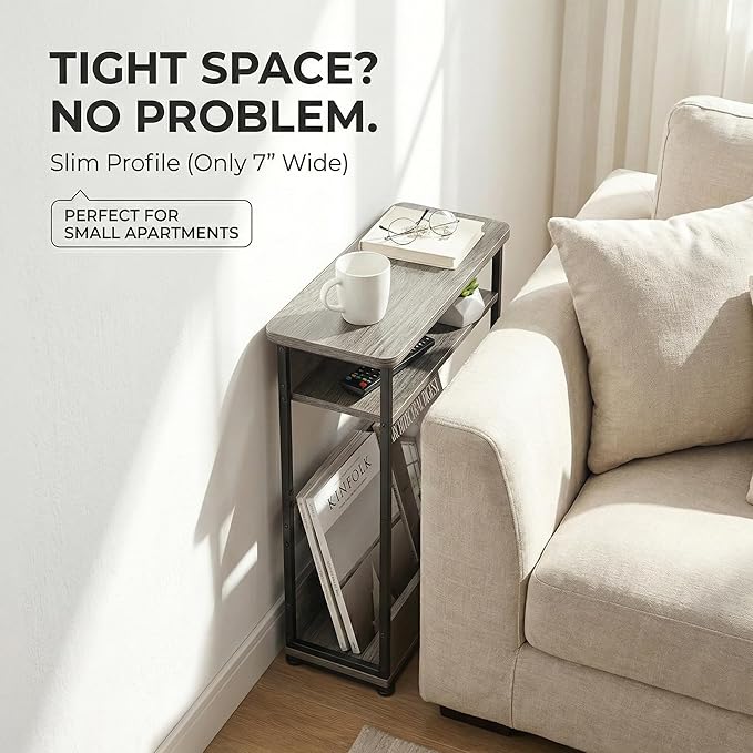 Narrow Side Table, 3-Tier Slim End Table