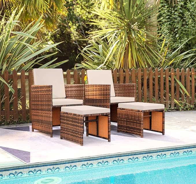 Devoko 4 Pieces Patio Wicker Furniture Set Outdoor Patio Chairs