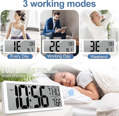 Atomic Clock 14.9" Digital Wall Clock Battery Operated Atomic Wall Clock Large Digital Alarm Clock with Day Date & Temperature for Wall Bedroom Living Room Classroom Home Office