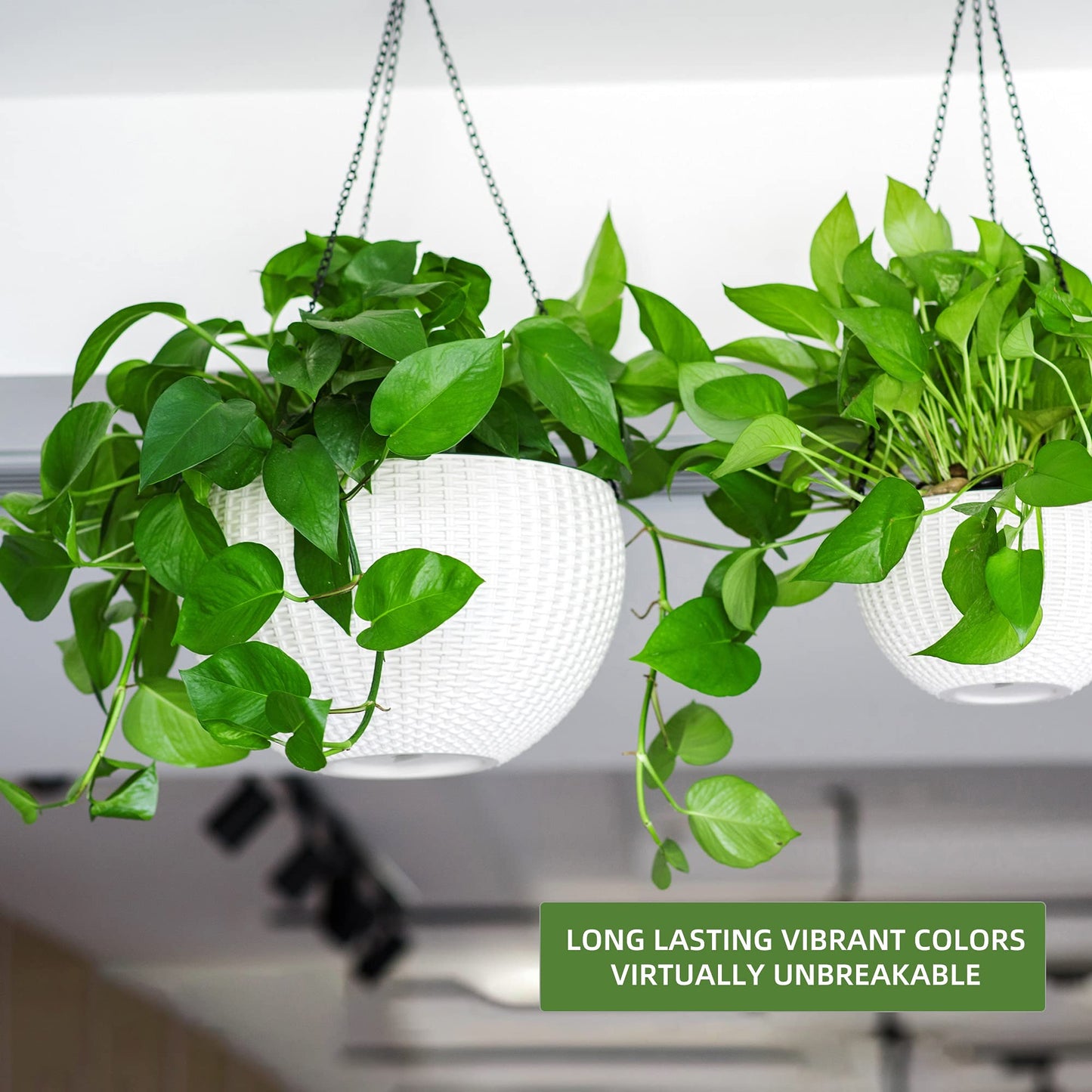 Dexceder 13.5 Inch Large Self Watering Hanging Planters Indoor Outdoor, Thickened Hanging Basket Flower Plant Pot with Water Level Indicator (White)