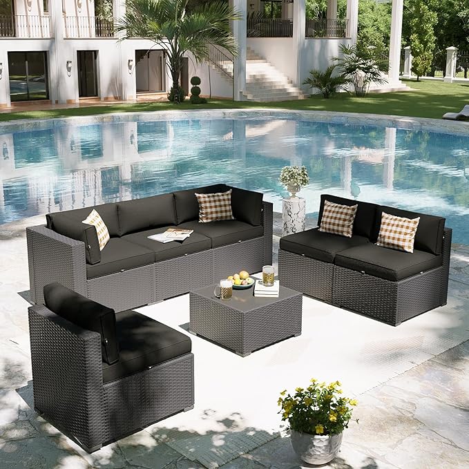 Aoxun Patio Furniture Set, 7 Piece Outdoor Sectional Sofas