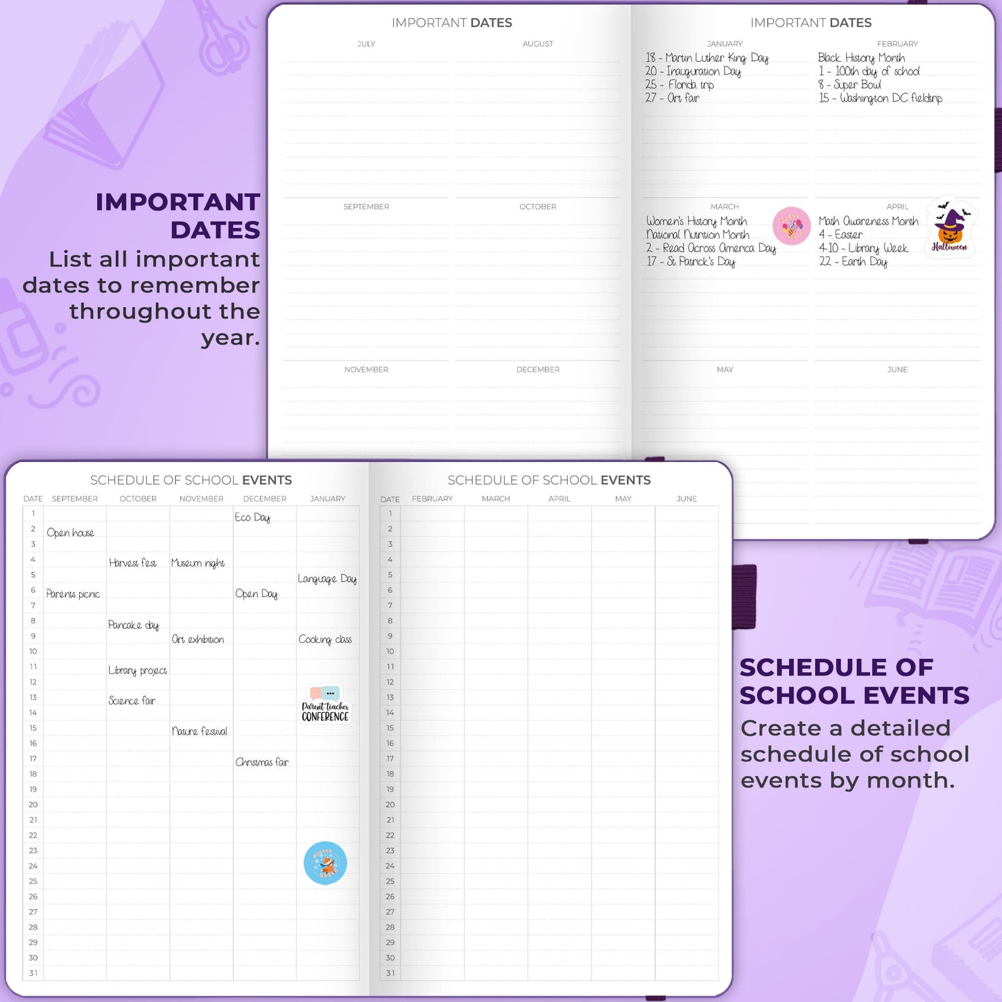 Clever Fox Teacher Planner – School Year Planner with Calendars & Lesson Plans – Teacher Plan Book for Classroom & Homeschool Organization - Undated, 7x10″, Hardcover (Purple)