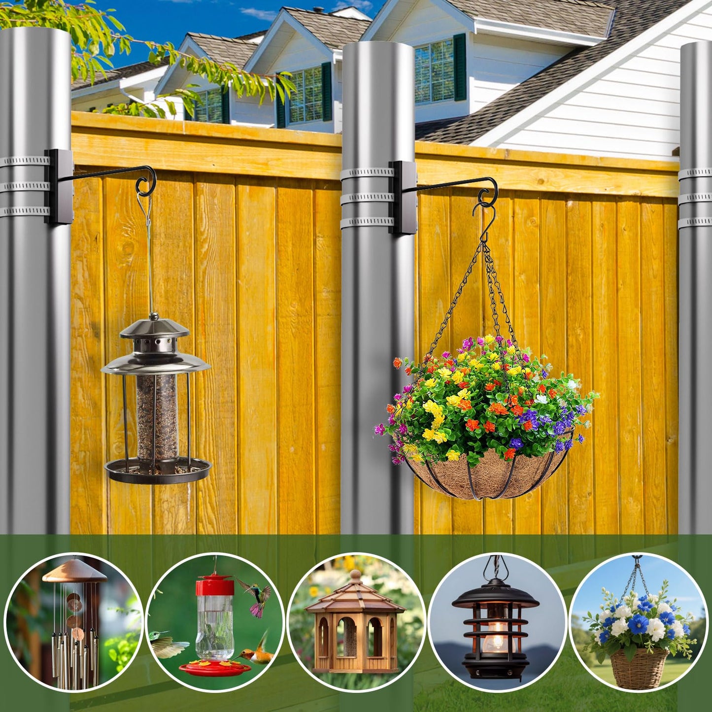 Xbpeuy 2 PCS Adjustable Fence Post Hangers, Bird Feeder Hanger Hooks, Plant Garden Hook, Wind Chime Hanger for 2" to 2 3/8" Diameter Posts