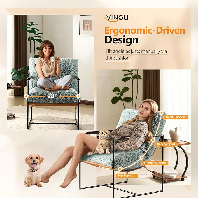 VINGLI 28" Wide Plush Upholstery Sling Modern Accent Chairs Set of 2, Reading