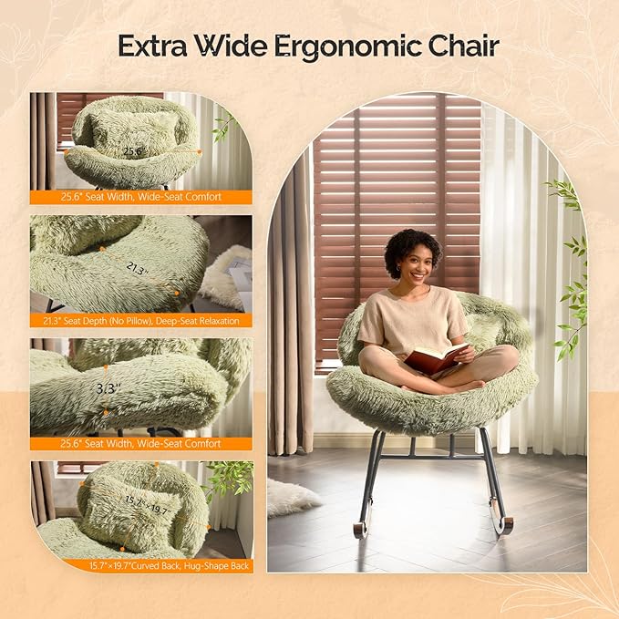 VINGLI 25.6" Extra Wide Criss Cross Nursery Rocking Chair, Cute Curved 115°