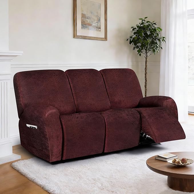ANARACHON Leather Look Recliner Couch Cover, 8-Pieces Stretch Recliner Sofa