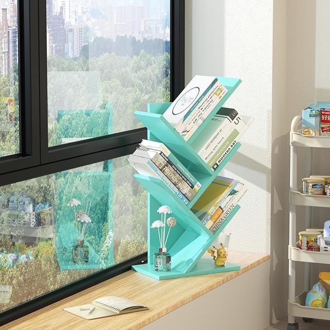 SHEEPAM 5 Tier Tree Book Shelf, Small Desktop Bookshelf