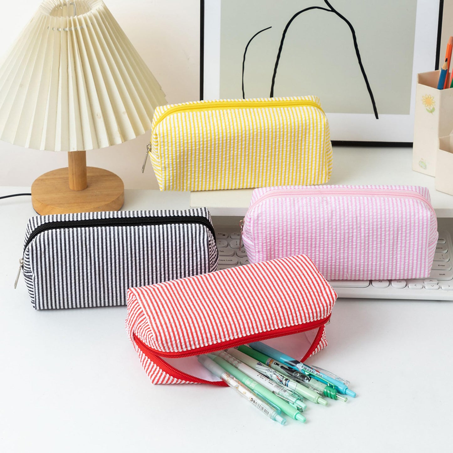 OZAOZ Cute Pencil Case Capacity Pencil Pouch Aesthetic Pen Bag Office Stationery Organizer Simple Sturdy Multifunctional Cosmetic Pouch (Light blue)