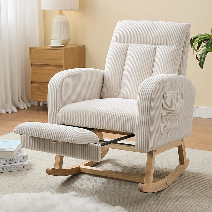 NIOIIKIT Nursery Rocking Chair, Corduroy Upholstered Rocking Chair