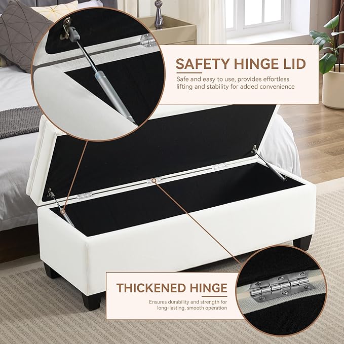 WUTUTUEE 51" Fabric Storage Ottoman Bench, Upholstered Rectangle End of Bed