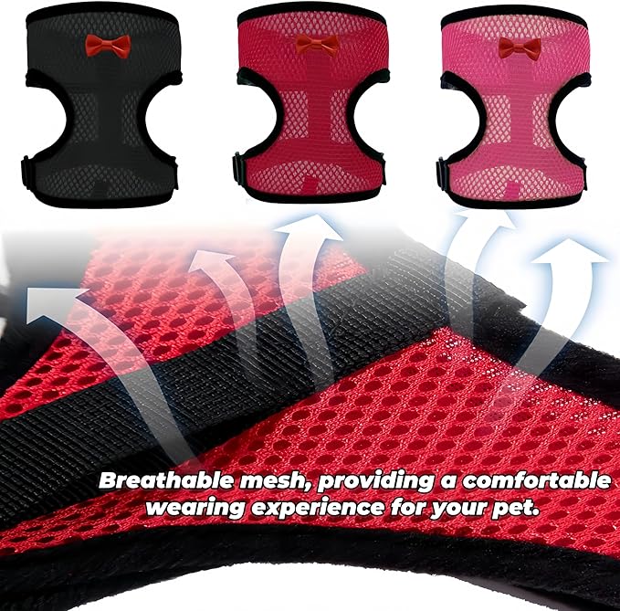 3 Pack Chicken Harness and Leash Set Adjustable Hen Vest with Matching Belt Breathable Mesh Training Harness Pets Leash for Hens Duck Goose Small Pet-Black&Red&Pink,M