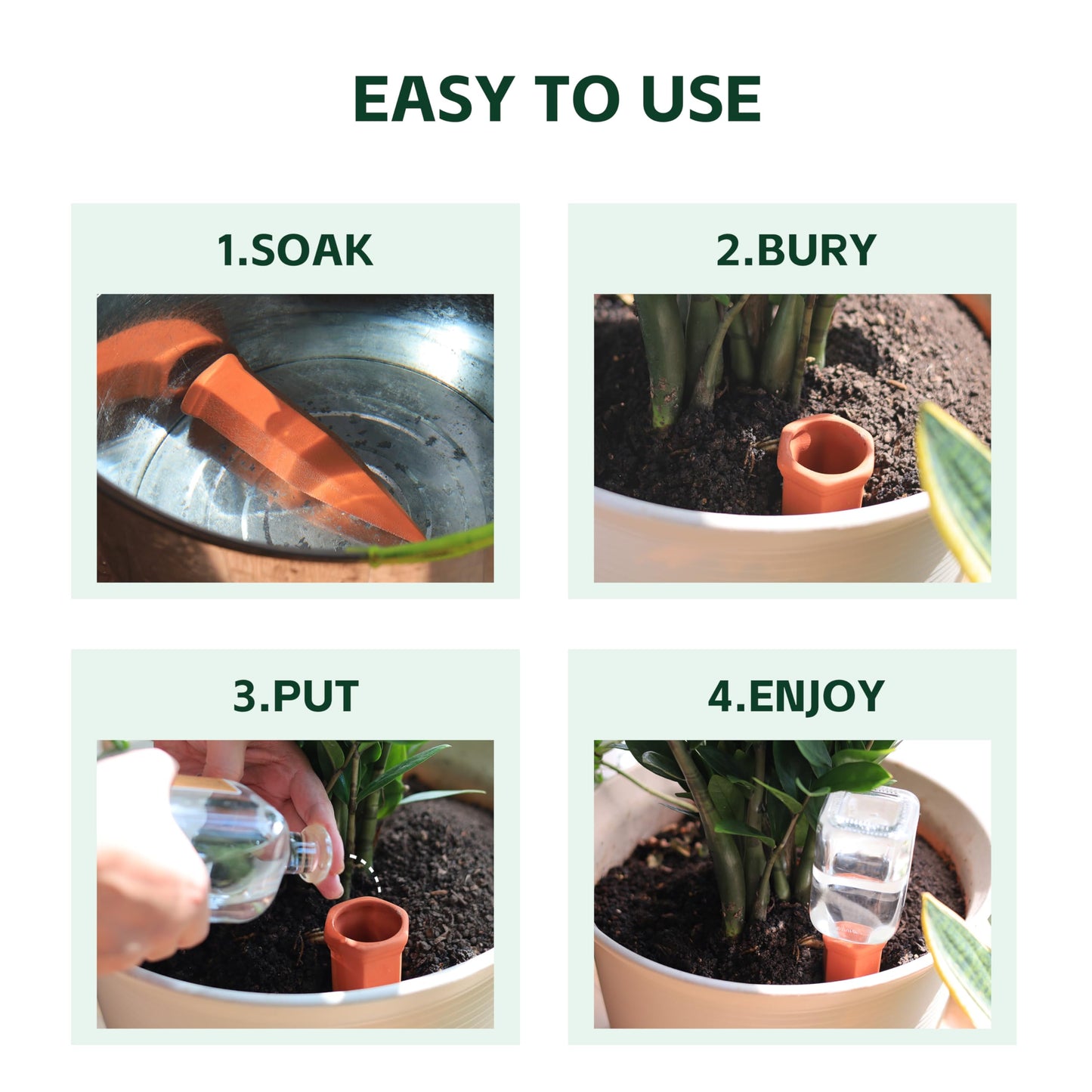 Soilagua Terracotta Watering Spikes, Wine Bottle Watering Stakes, Slow Release Self Watering Planter Insert for Out | Indoor Plants, Vacation Plant Watering Devices, Automatic Plant Waterer, 4-Pack