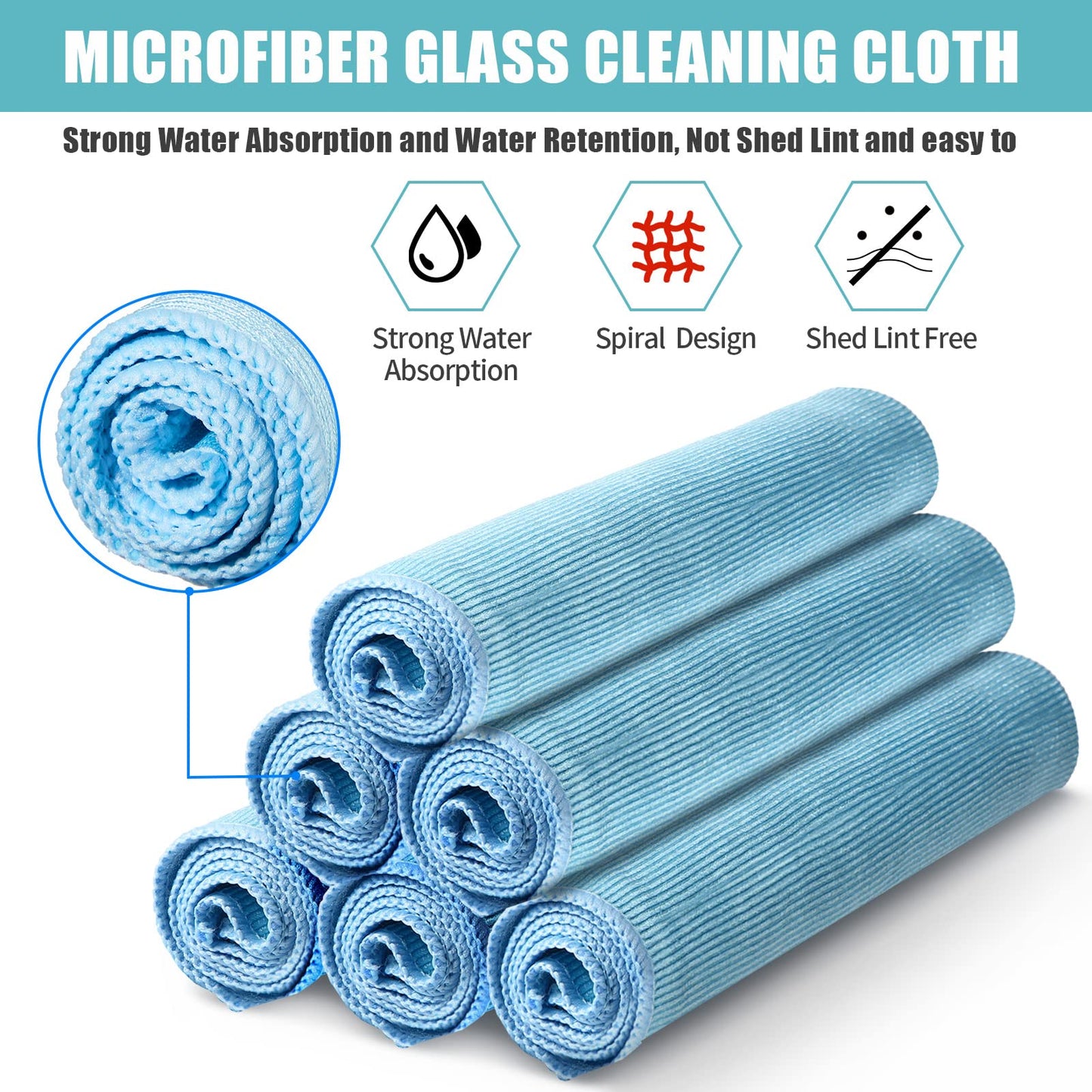 Tatuo 18 Pcs Microfiber Glass Cleaning Cloths (16 x 16) Polishing Cloth - Streak Free - Lint Free - Quickly Clean Windows, Glasses, Windshields, Mirrors, Stainless Steel, Monitor(Blue)