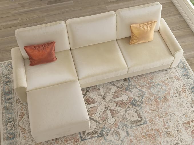 EASE MOOSE Large Seat Velvet L-Shaped Sofa, Soft 4 Seat Couch
