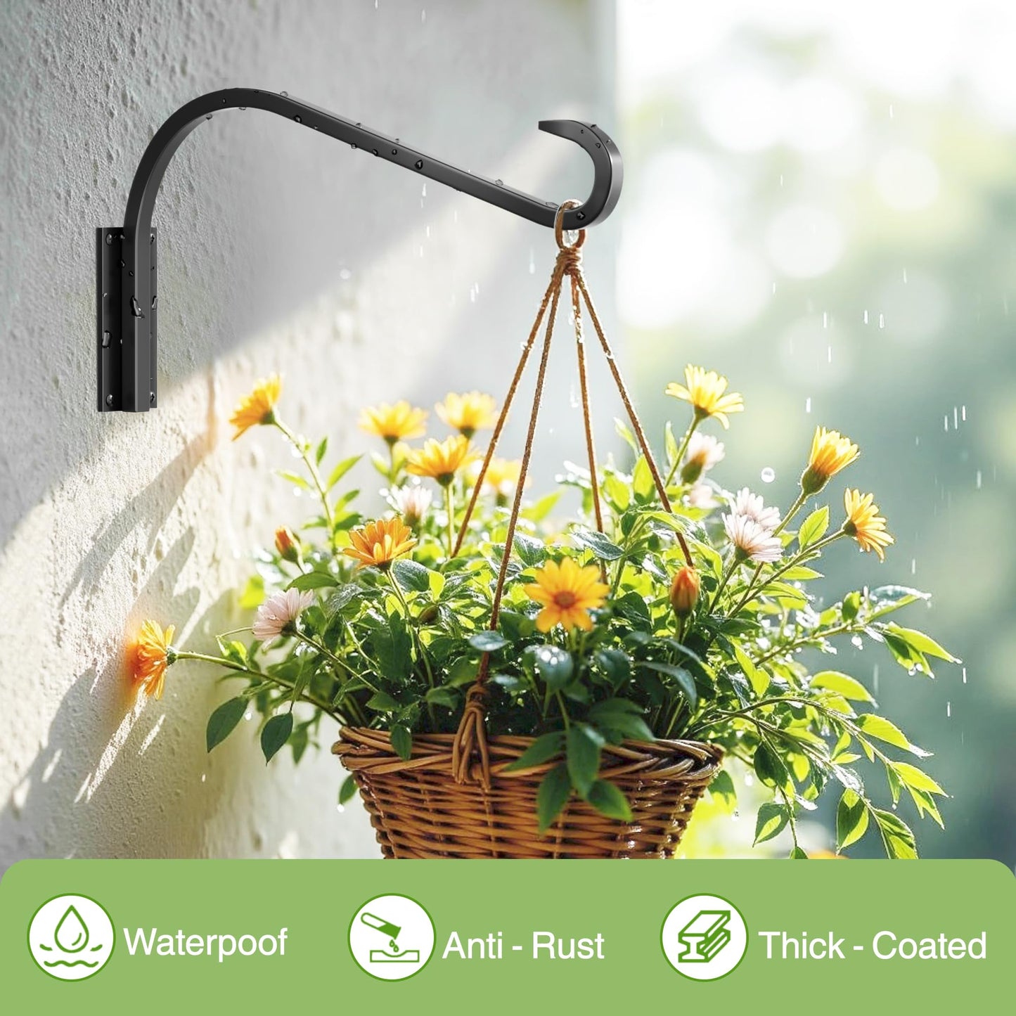saffruff 12 Inch 2 Pack Plant Hangers for Indoor/Outdoor Wall Mount - Heavy Duty Hanging Plant Holder & Bird Feeder Hooks, Decorative Black Metal Wall Hangers for Plants, Flower Baskets