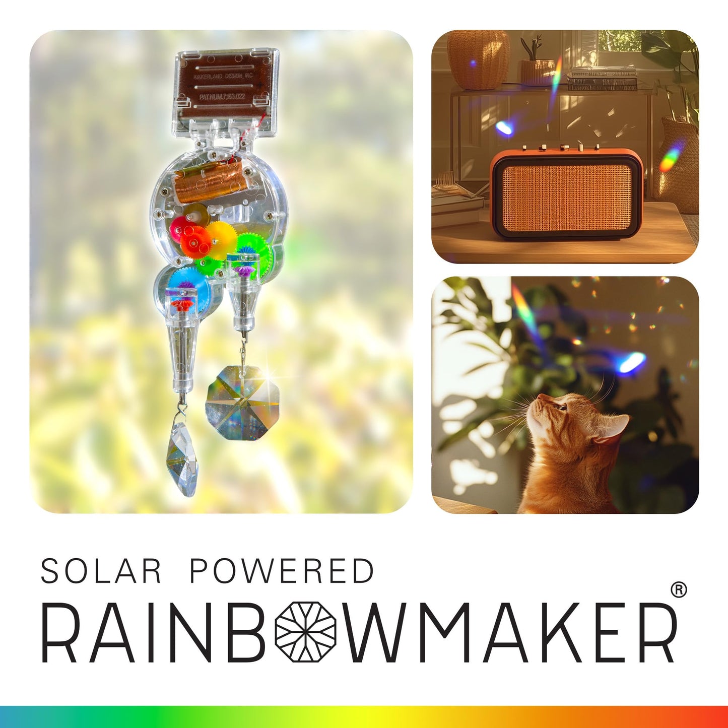Kikkerland Solar Powered Rainbow Maker – Prism Suncatcher, Fun Home Window Decor – Unique Gift for Christmas & Birthdays – Double Crystal
