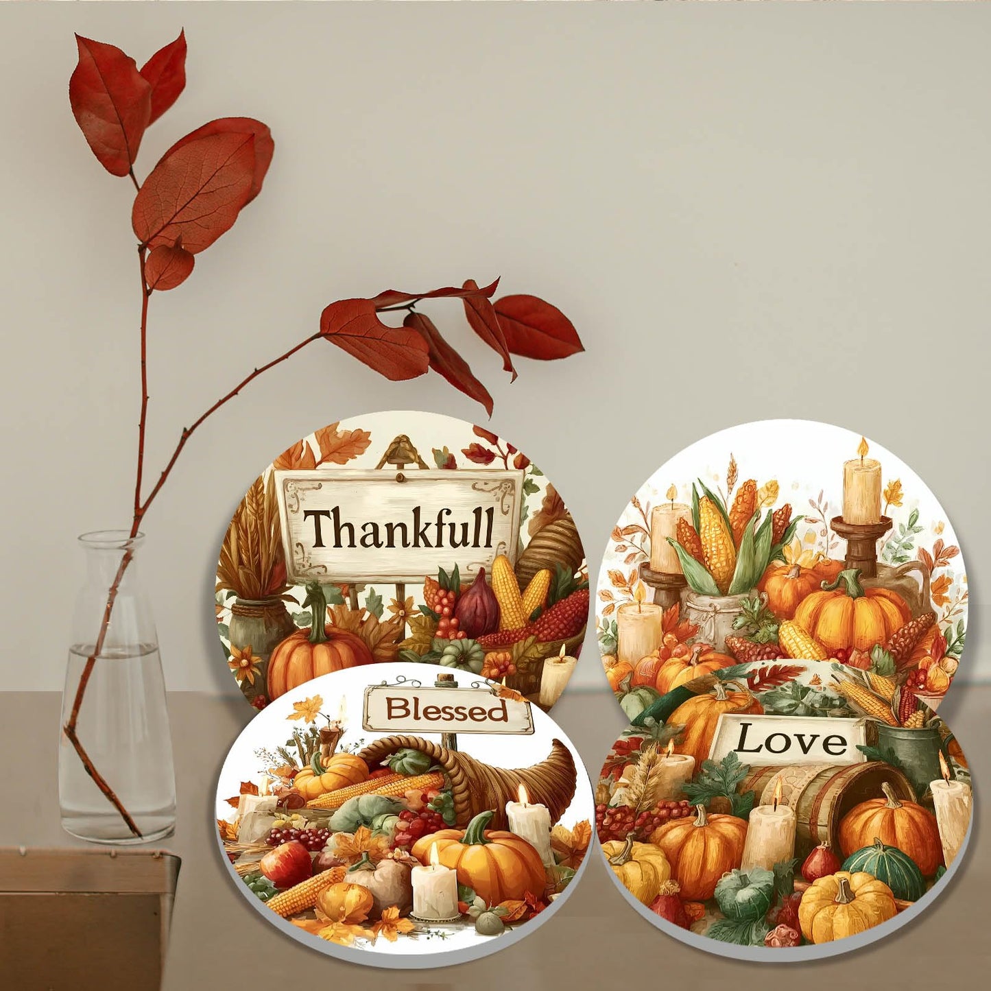 Fall Harvest Art Electric Stove Burner Covers,4 Pcs Autumn Pumkin Stove Burner Covers,Inspirational Quotes Stove Burner Cover,8 Inch and 10 Inch,Halloween,Thankgiving Metal Cooktop kitchen Decorative