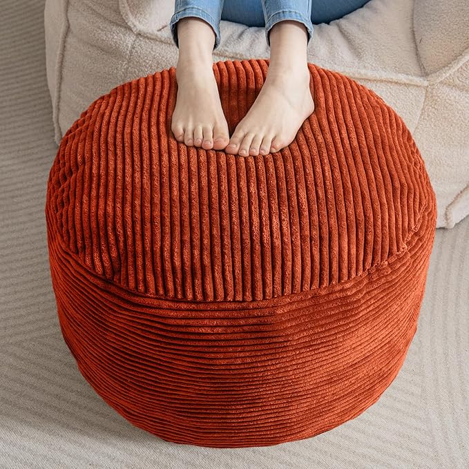 HIGOGOGO Round Stuffed Pouf Ottoman, Corduroy Poufs