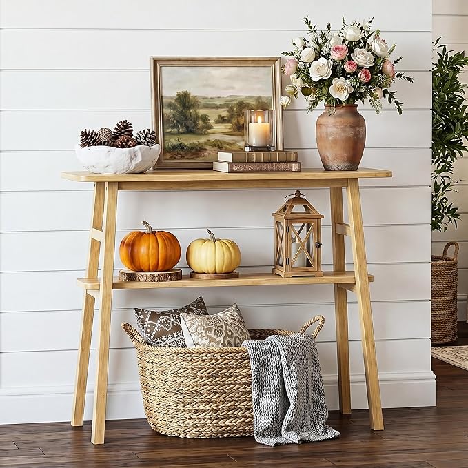 39.4" Solid Bamboo Entryway Console Table, Sofa Table Behind Couch, Narrow
