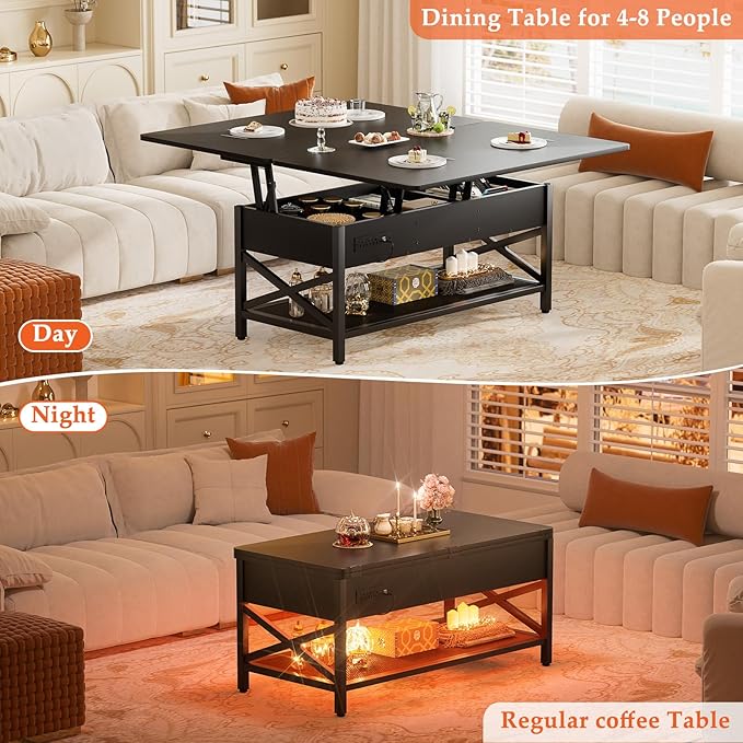 Aheaplus Coffee Table Lift Top Multi-Function Coffee Table Converts to Dining
