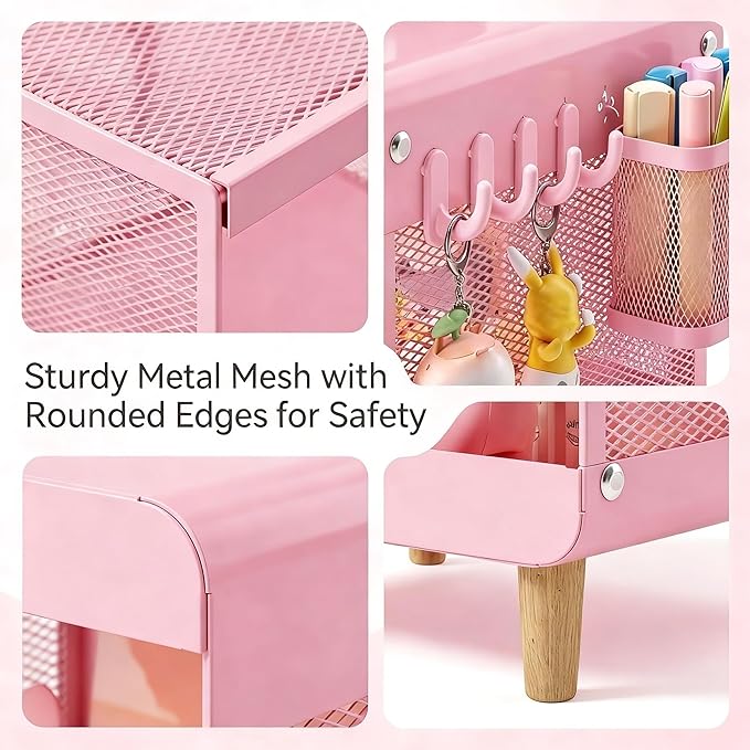 SYKIARIOL Kids Nightstand for Girls, Metal Bedside Table