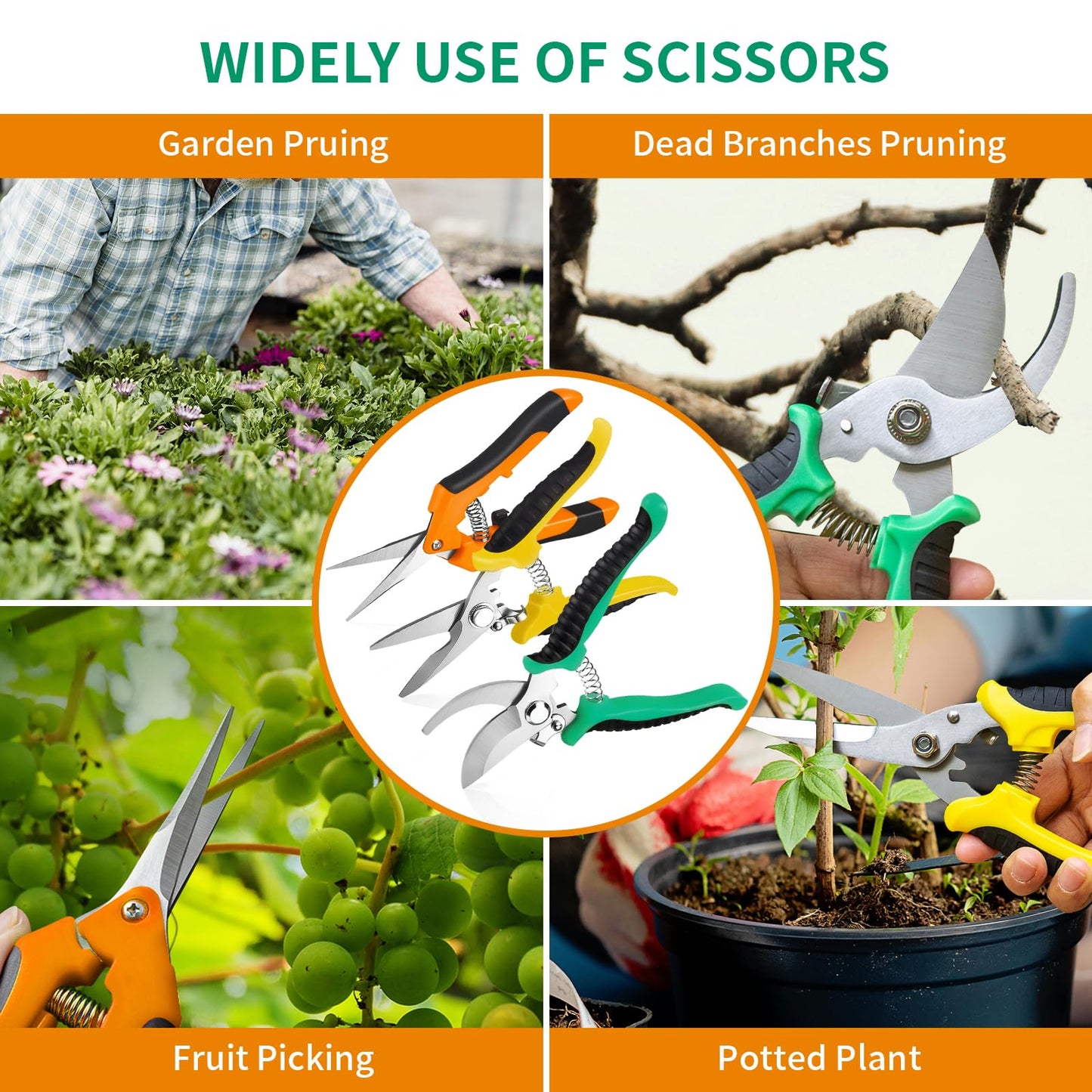 Garden Pruning Shears 3 Pack Gardening Shears Garden Scissors Stainless Steel Plant Flower Scissors Clippers Pruning Shears tijeras de jardinería