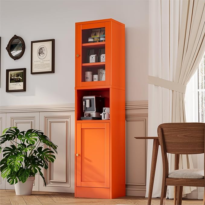 YAUWOH 2-Door Metal Storage Cabinet, Tall Slim Pantry Organizer