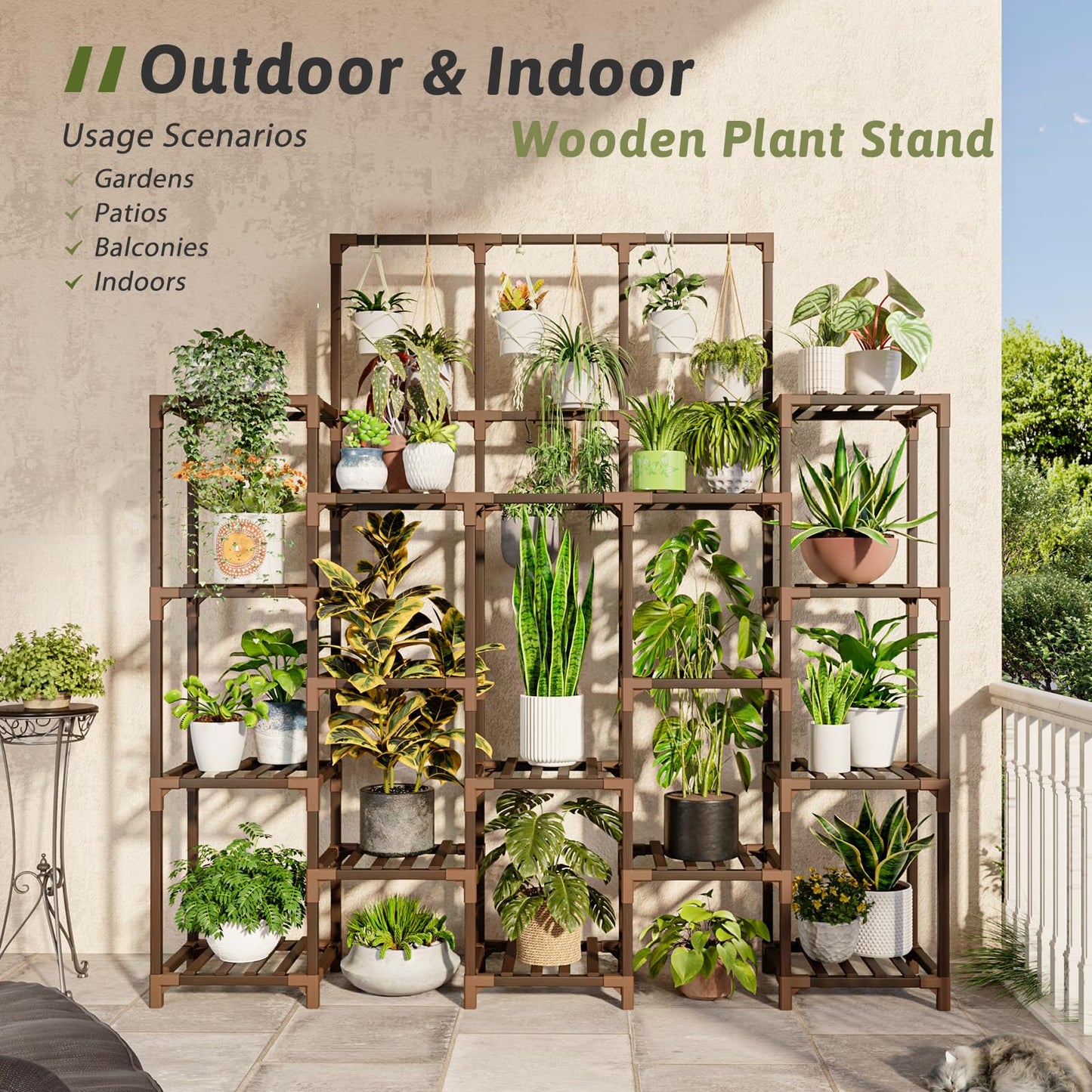 GENTINGBRO Plant Stand Indoor Outdoor 63" Tall Plant Shelf for Plants 14-Tier Large Plant Sheves for Living Room Heavy Duty Plant Rack Garden Balcony Patio Hanging Planter