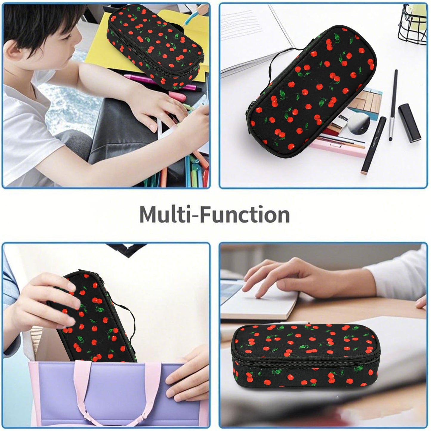 Droerfes Cherry Pencil Case Pencil Pouch Large Capacity Pen Bag School Office Organizer Stationery Storage Box For Girls Boys Teen Kids