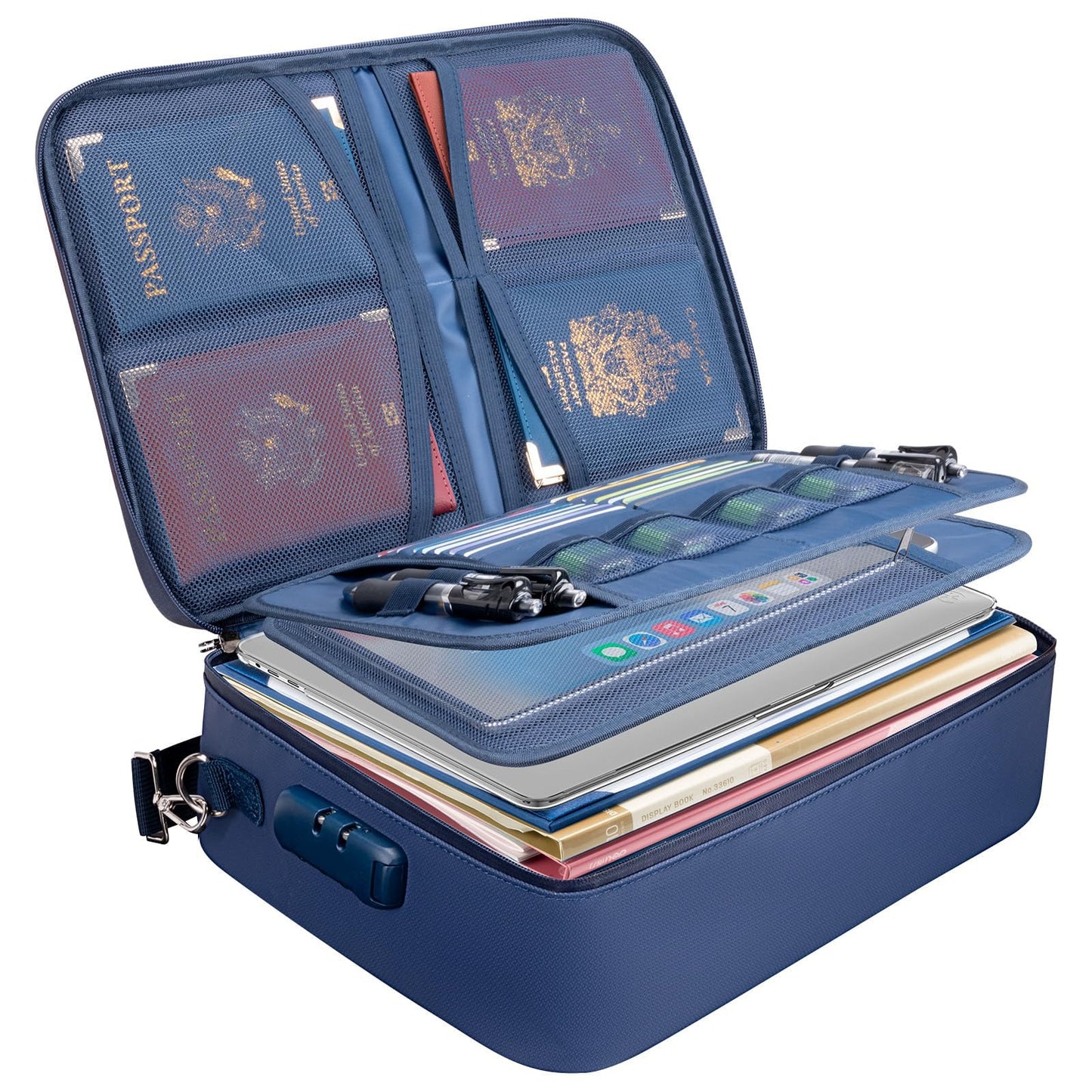 BALEINE Fireproof Document Box with Lock, Portable Fireproof Document Bag Waterproof Fire Proof File Boxes for Documents, File Organizer Box for Important Paperwork (Blue, 15''x11''x4'')