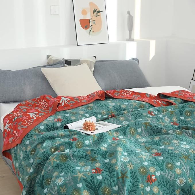 LUTBM Boho Throw Blanket for Bed 100% Cotton Ultra Soft Rustic Quilt Summer
