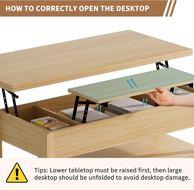 SYESWAY 42'' Lift Top Coffee Table, 4-in-1 Multifunctional Lift Coffee Table
