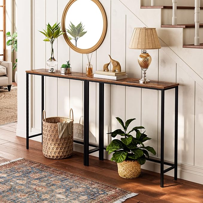HOOBRO 2 Pack Narrow Console Table, 29.5" Small Entryway Table, Thin Long Sofa
