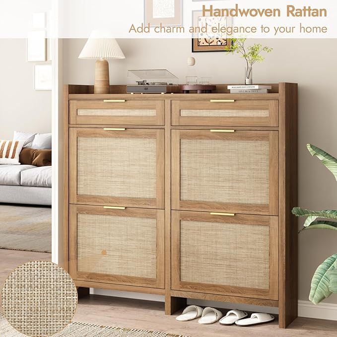 HOKYHOKY Large Rattan Shoe Storage Cabinet