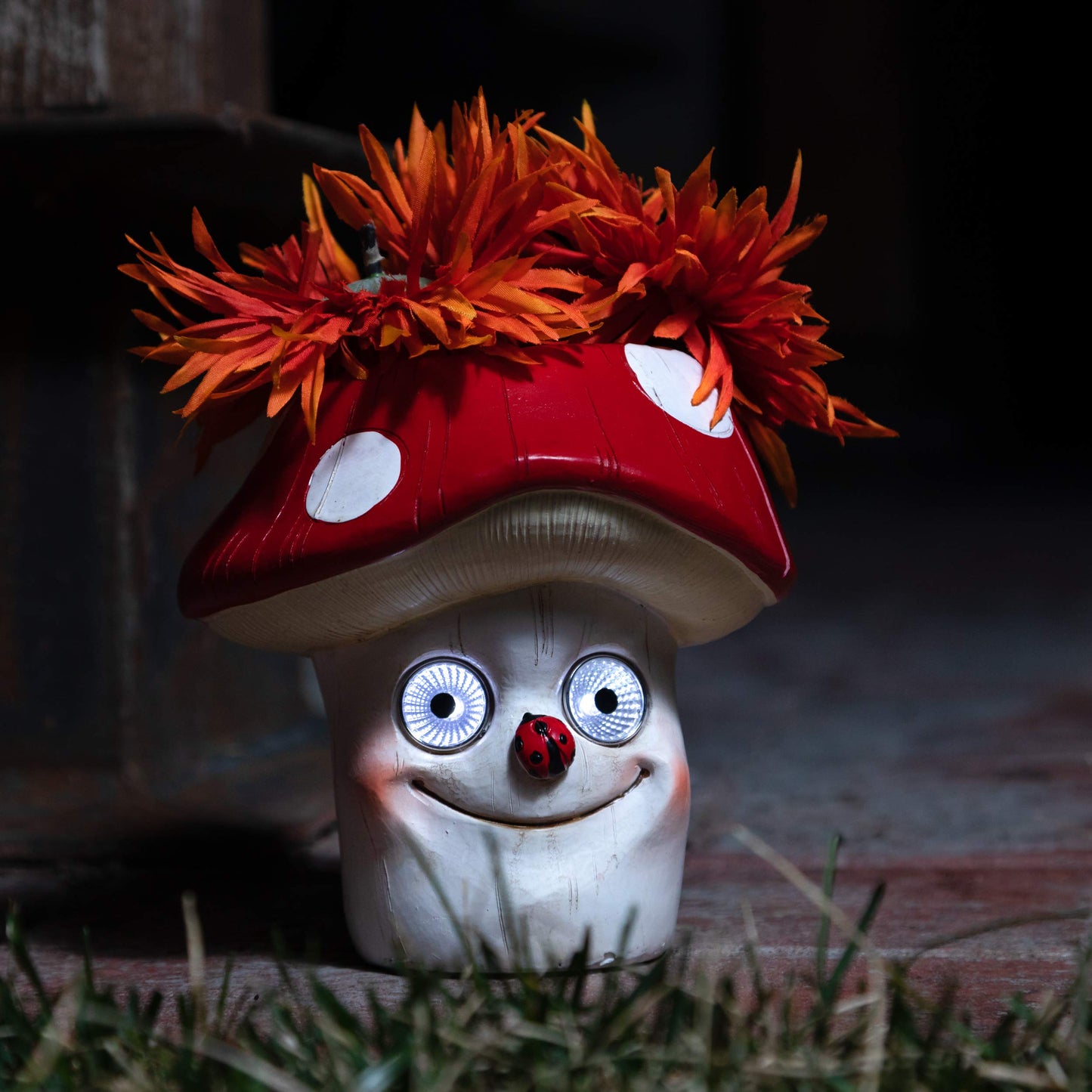 Solar Windowsill Planter - Magic Mushroom Flower Pot Figurine | LED Patio Decor | Indoor Herb Planter Decorative Statue | Garden, Deck or Pool | Great Housewarming Gift Idea