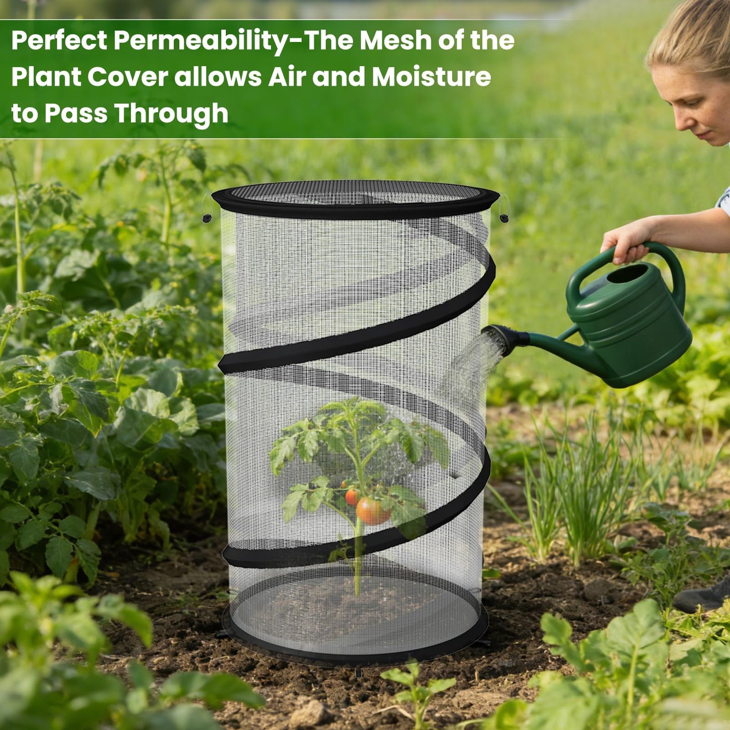 Erinaik 4 Pack Pop up Plant Guard Covers Tent from Animals White, 19.6" x 11.8" Foldable Plant Protectors Mesh Net, Garden Plant Enclosure Protection Cage with Stakes & Carry Bag for Outdoor Plants