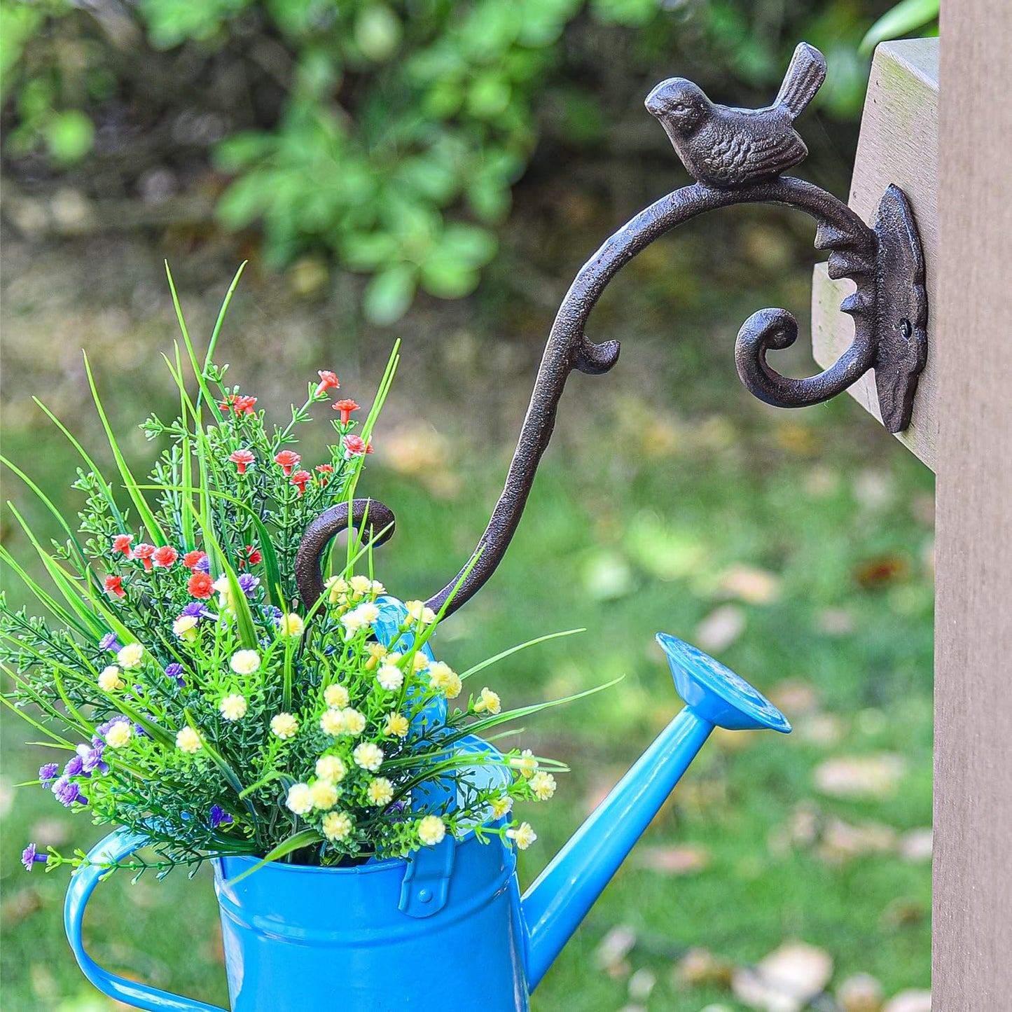 Sungmor Cast Iron Plant Hanger Wall Hooks, Heavy Duty Hanging Basket Brackets, Lovely Bird Shape & 10 inch & 2PC Brown, Decorative Wall Hangers for Planters Lanterns Bird Feeders Houses Wind Chimes