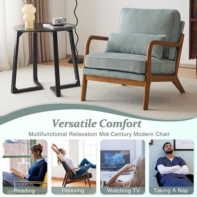 VINGLI Upgraded Premium Corduroy Accent Chair, Upholstered Arm Chair, Solid